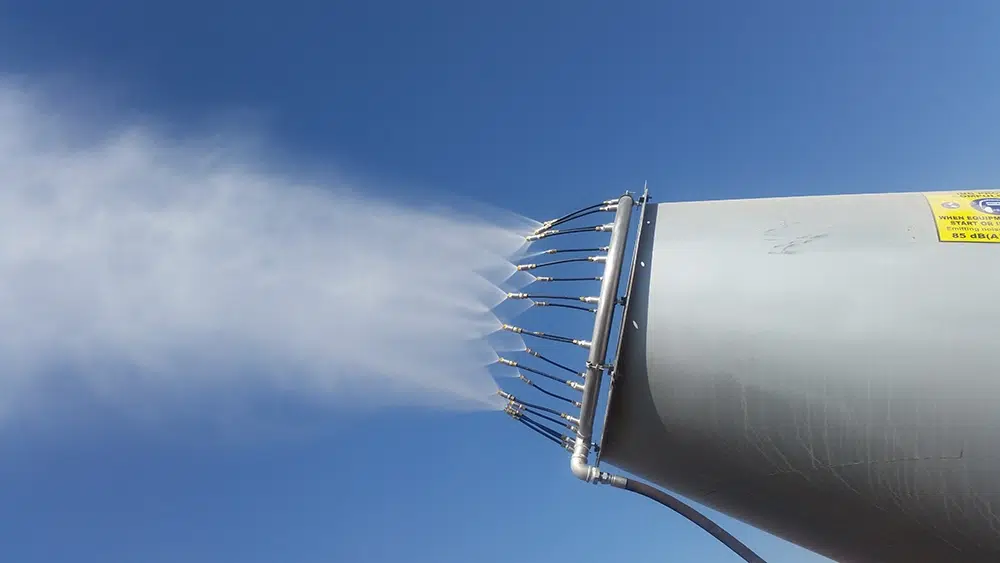 Fog cannons have been part of Dust-A-Side’s offering since 2018, with an impressive collection of 21 fog cannons at a South African mine used to protect the local community from airborne dust.