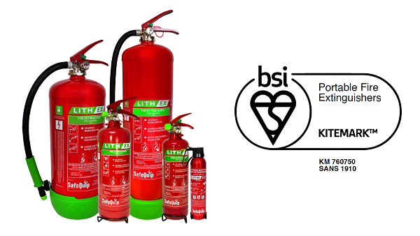 SafeQuip Lith-Ex Fire Extinguishers carry SANS 1910-2022 approval with NTA 8133:2021 (KIWA/POOO55865) test approval, proving their capability to safely extinguish lithium-ion battery fires.